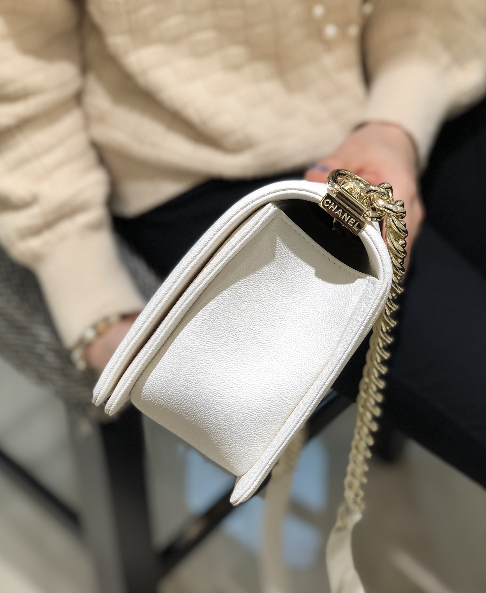 Chanel lambskin chevron quilted leboy bag. White – Rock Lux Bags